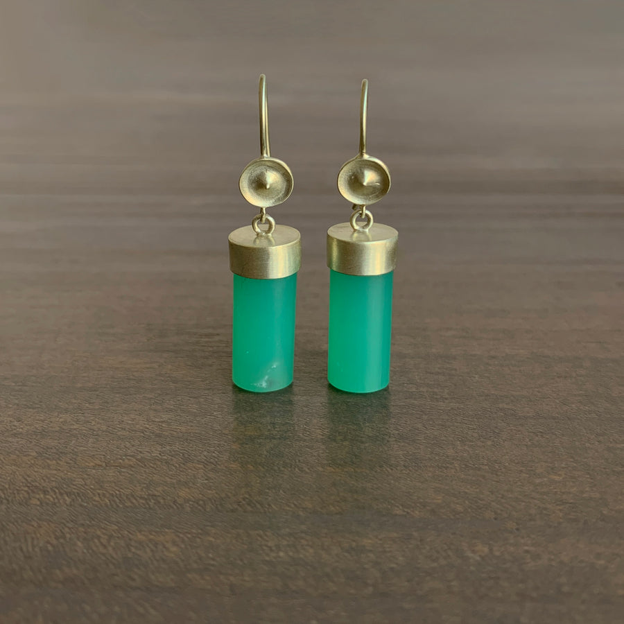 Temple Earrings with Chrysoprase Cylinders