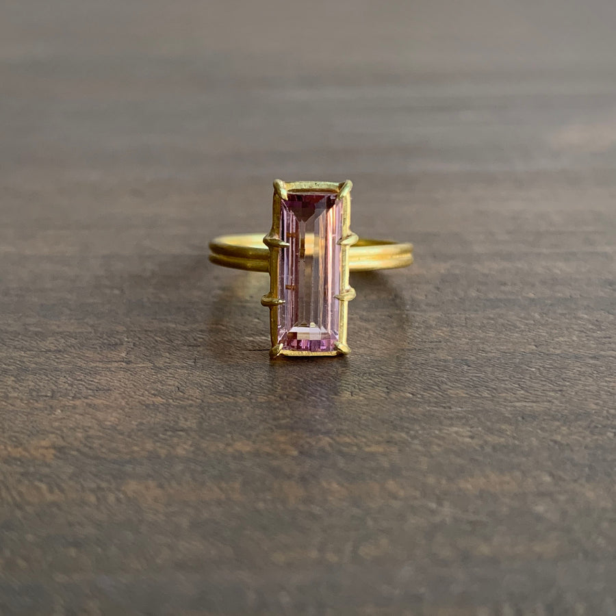 Pink Tourmaline Emerald Cut Gem Ring