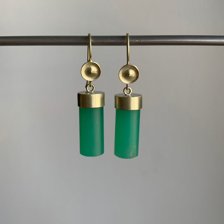 Temple Earrings with Chrysoprase Cylinders