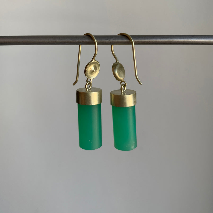 Temple Earrings with Chrysoprase Cylinders