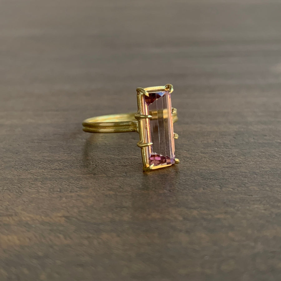Pink Tourmaline Emerald Cut Gem Ring