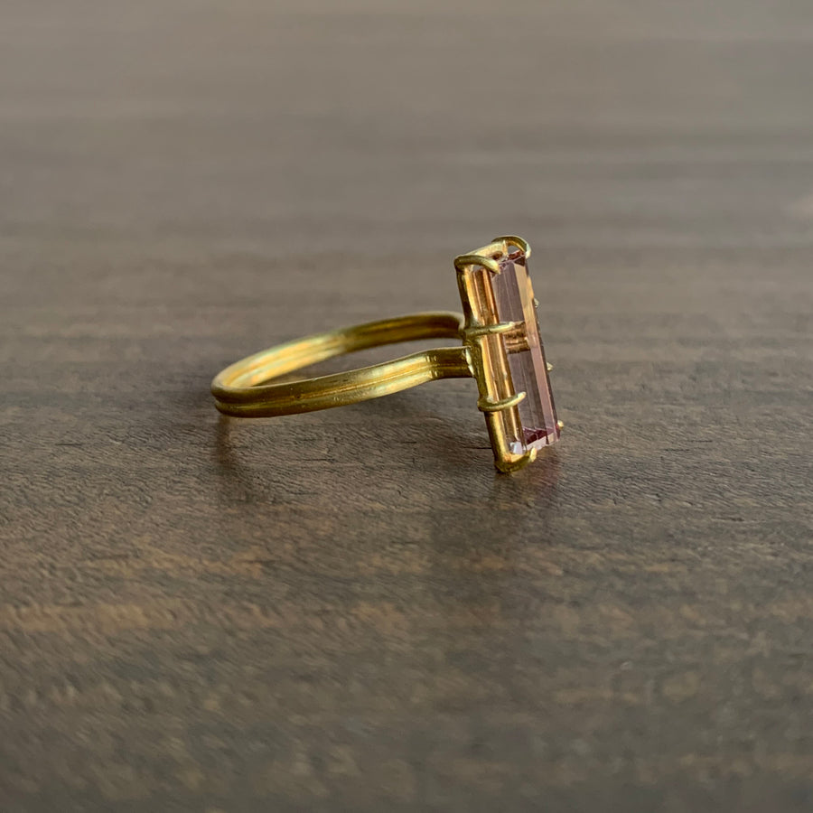 Pink Tourmaline Emerald Cut Gem Ring