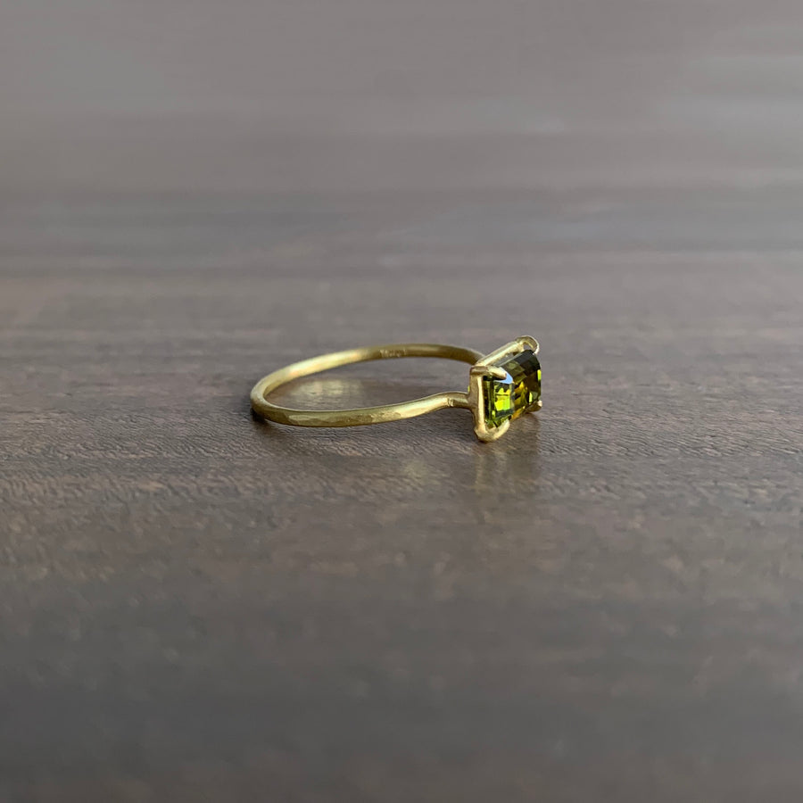 Green Tourmaline Emerald Cut Mini Gem Ring