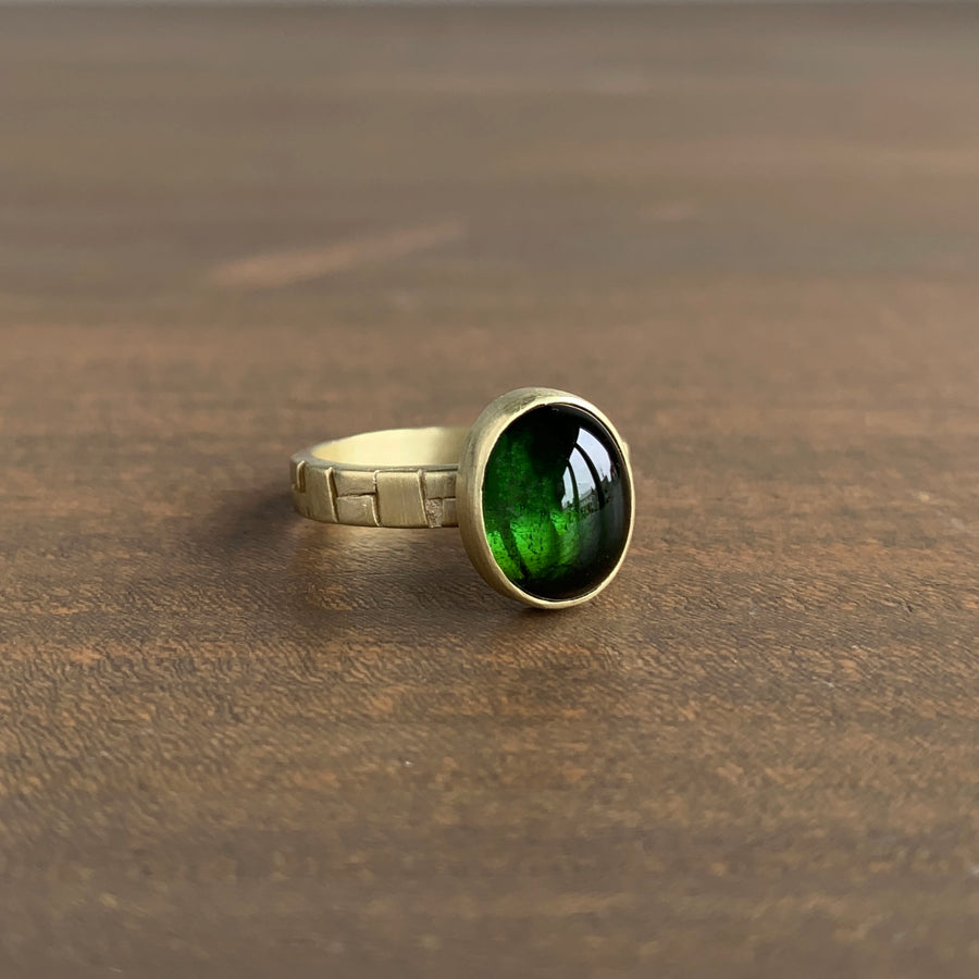 Cobble Hill Green Tourmaline Oval Cabochon Ring