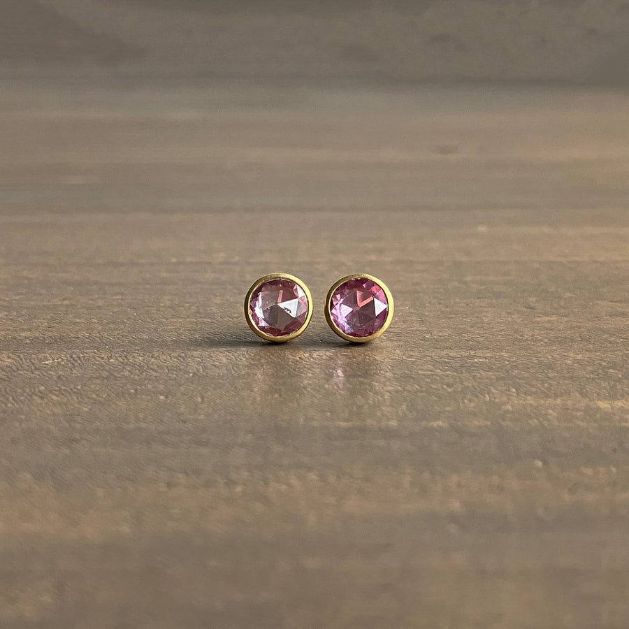 Round Pink Sapphire Studs