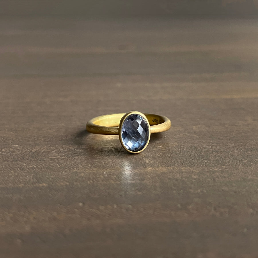 Natural Oval Checkered Pale Blue Umba Sapphire Ring