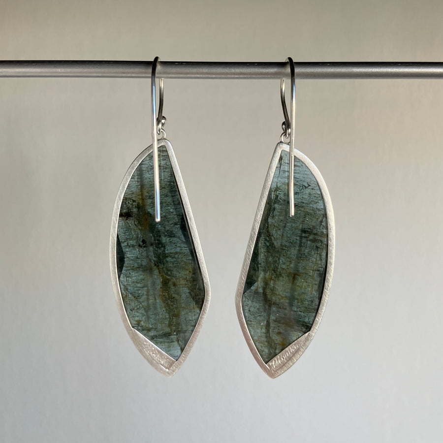 Moss Aquamarine Leaf Earrings