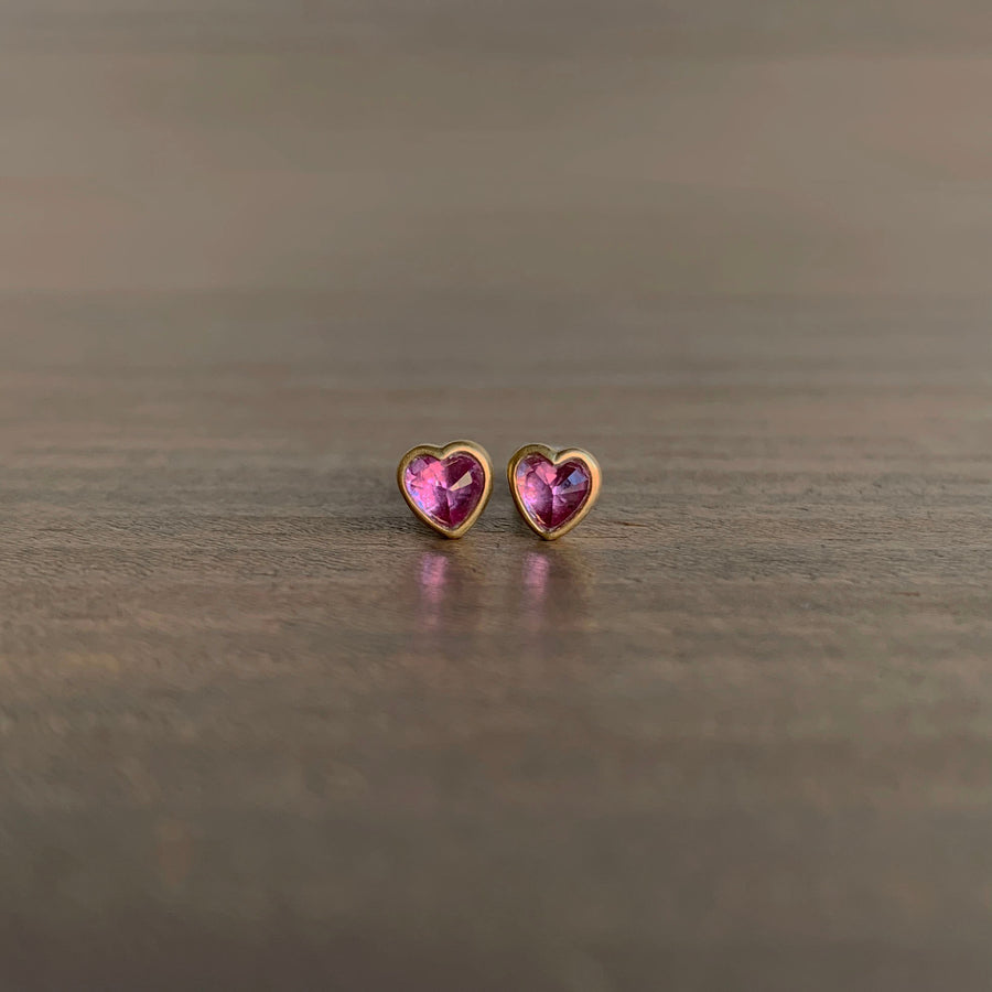 Pink Sapphire Sweetheart Studs