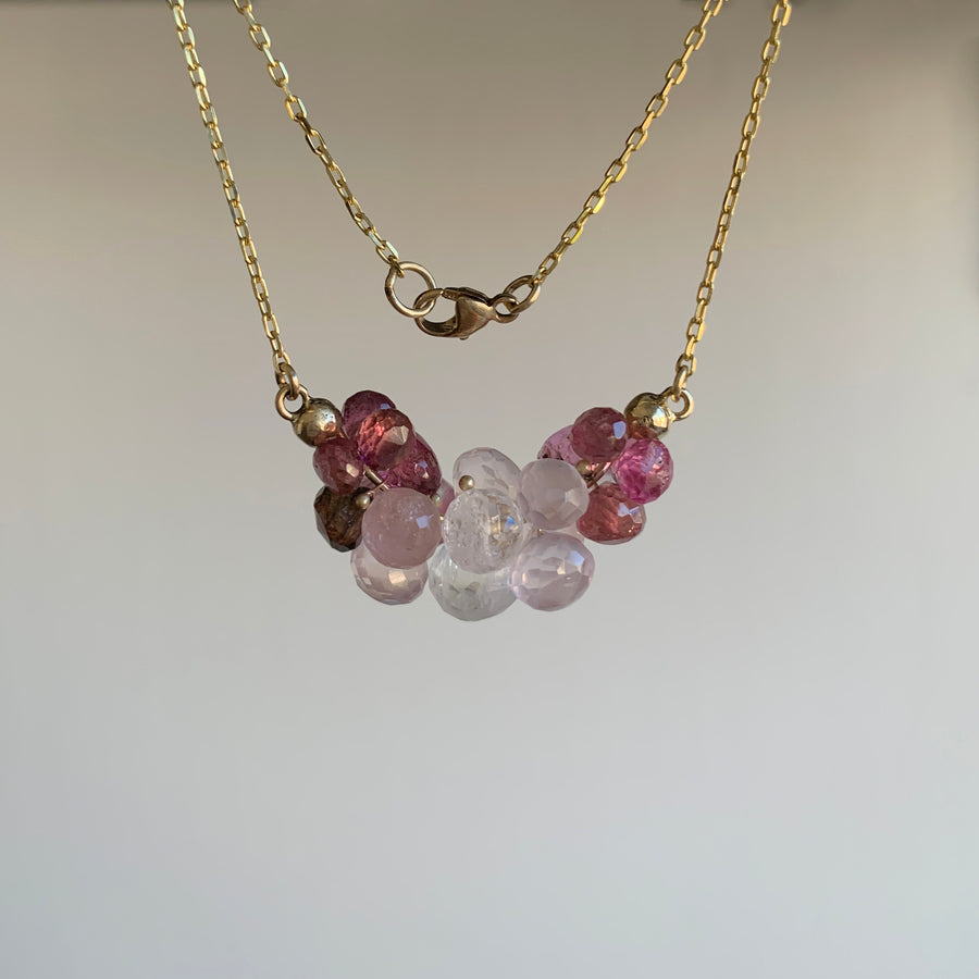 Large Pink Tourmaline & Rose Quartz Cloud Necklace