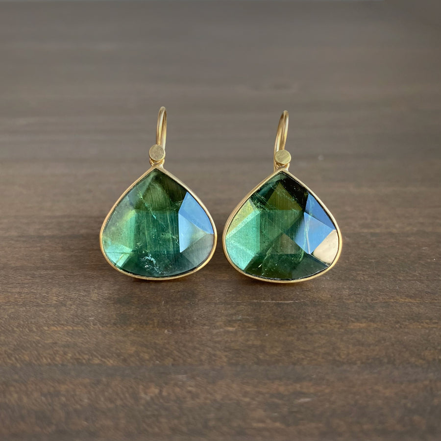 Green Tourmaline Rose Cut Teardrop Earrings