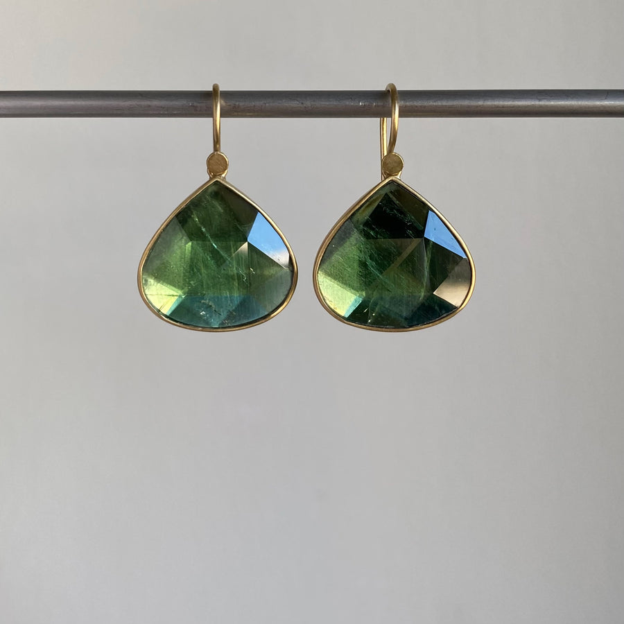 Green Tourmaline Rose Cut Teardrop Earrings