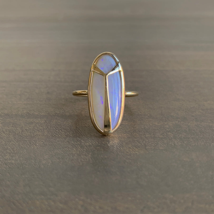 White Opal Lucky Scarab Ring