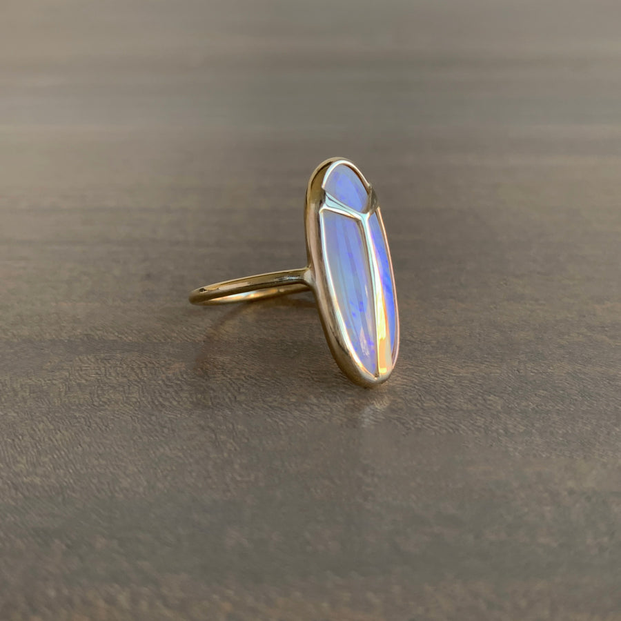 White Opal Lucky Scarab Ring