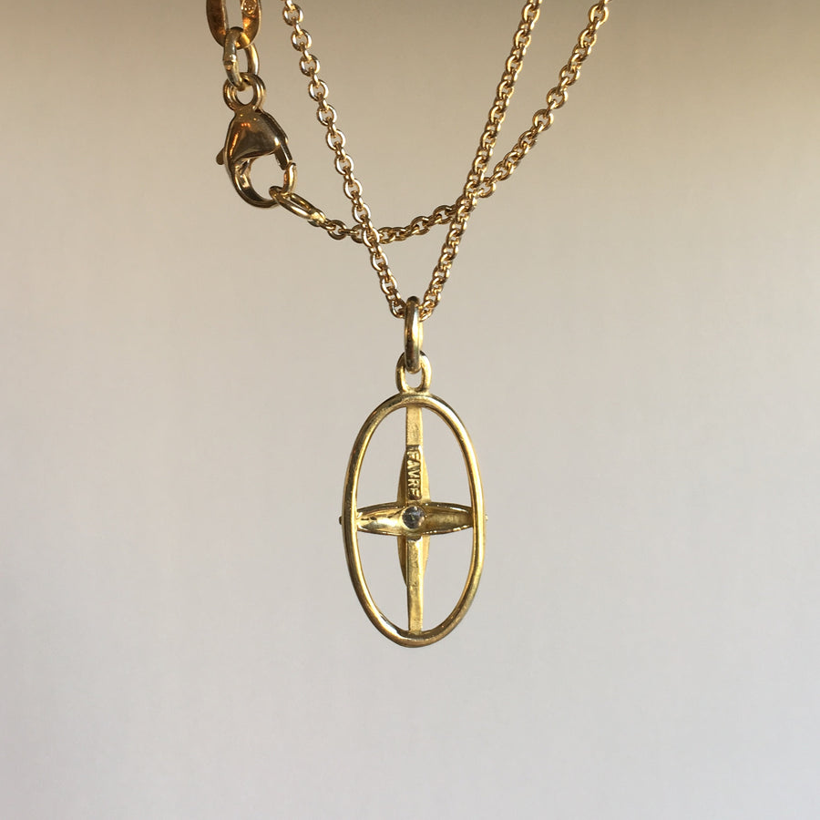 Gold Oval Star Cross Pendant