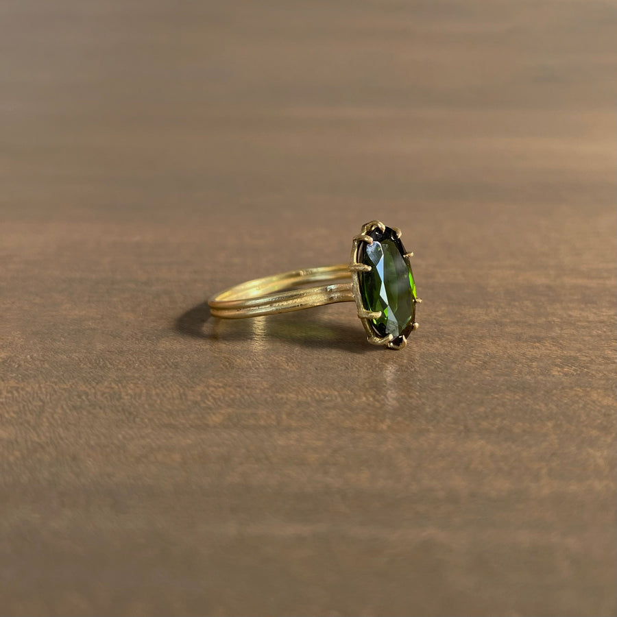 Faceted Oval Green Tourmaline Ring