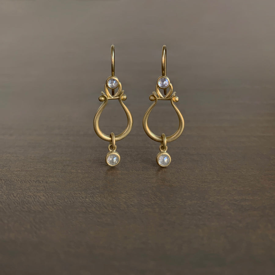 Small Gold Lyre Earrings with Diamonds