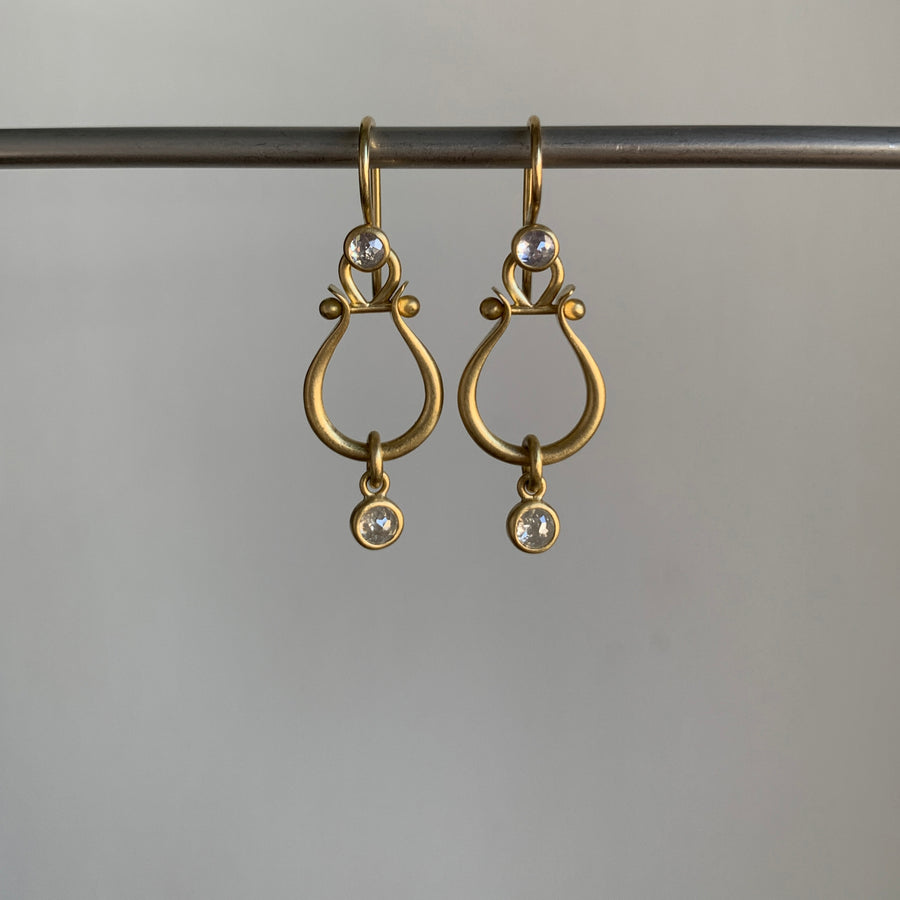 Small Gold Lyre Earrings with Diamonds