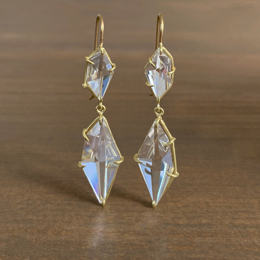 Geometric White Topaz Double Drop Earrings