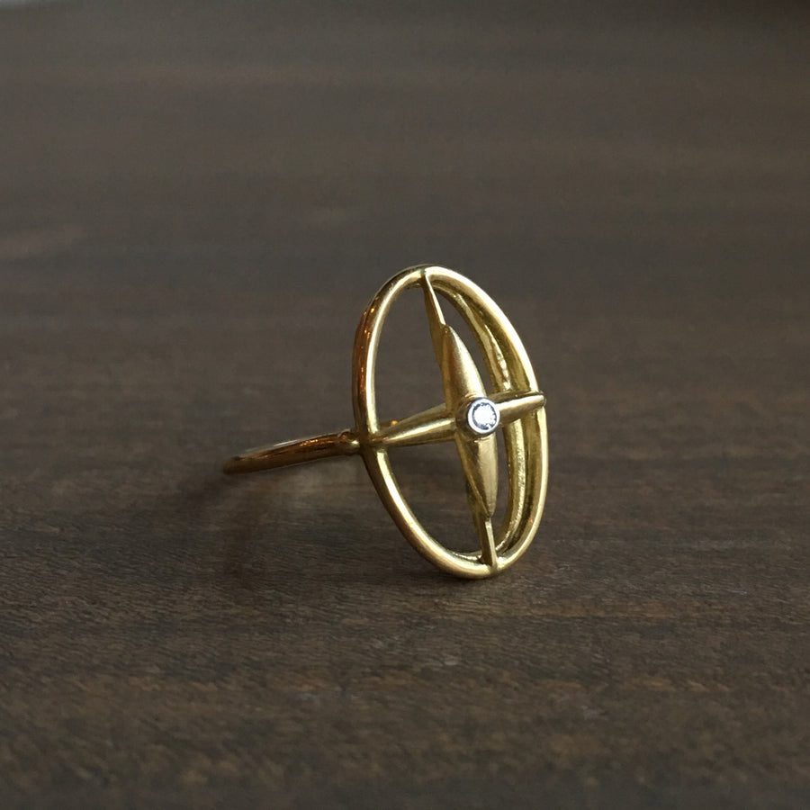 Gold Star Cross Ring with Diamond