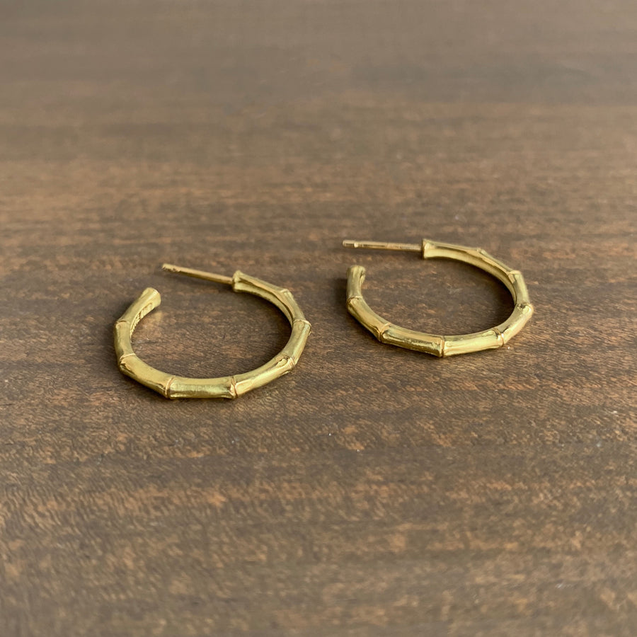 Medium Gold Bamboo Hoop Earrings