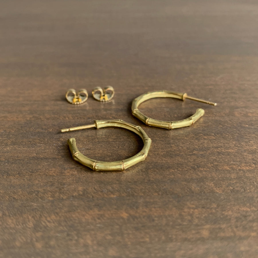 Medium Gold Bamboo Hoop Earrings