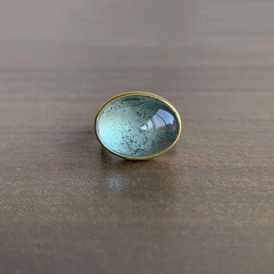 Aquamarine Cabochon East-West Ring