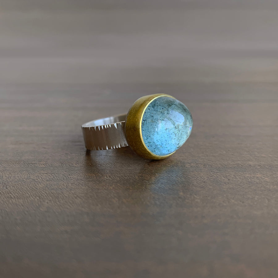 Aquamarine Cabochon East-West Ring