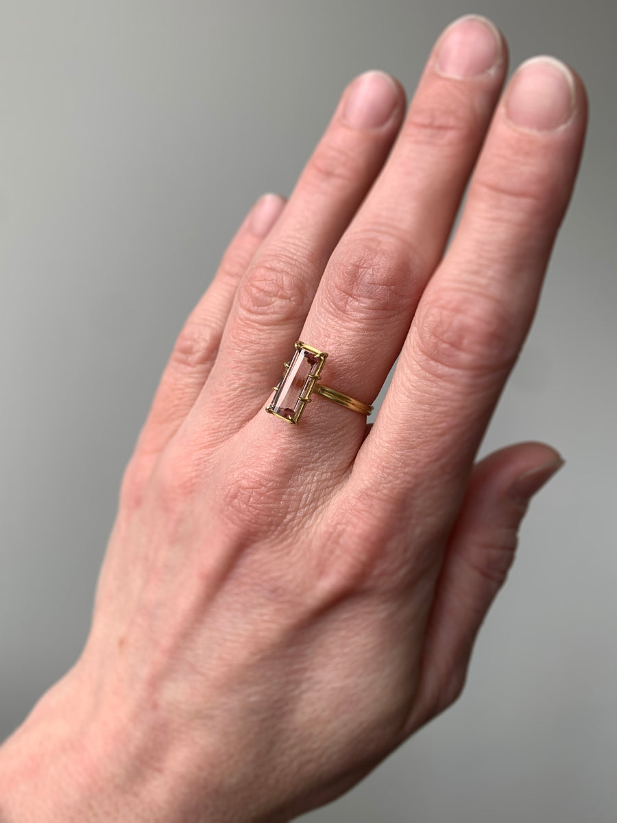 Pink Tourmaline Emerald Cut Gem Ring