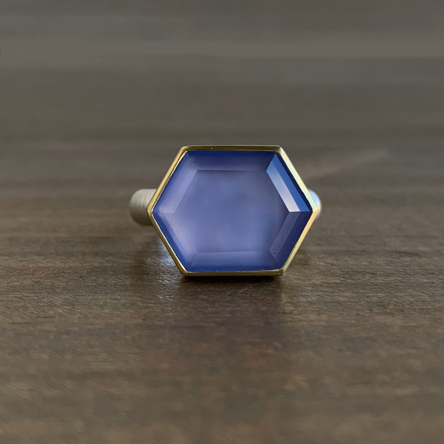 Large Tablet Elongated Hexagon Chalcedony Ring