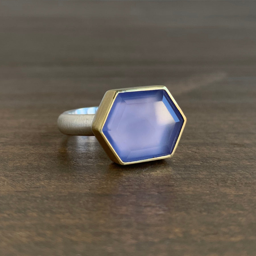 Large Tablet Elongated Hexagon Chalcedony Ring
