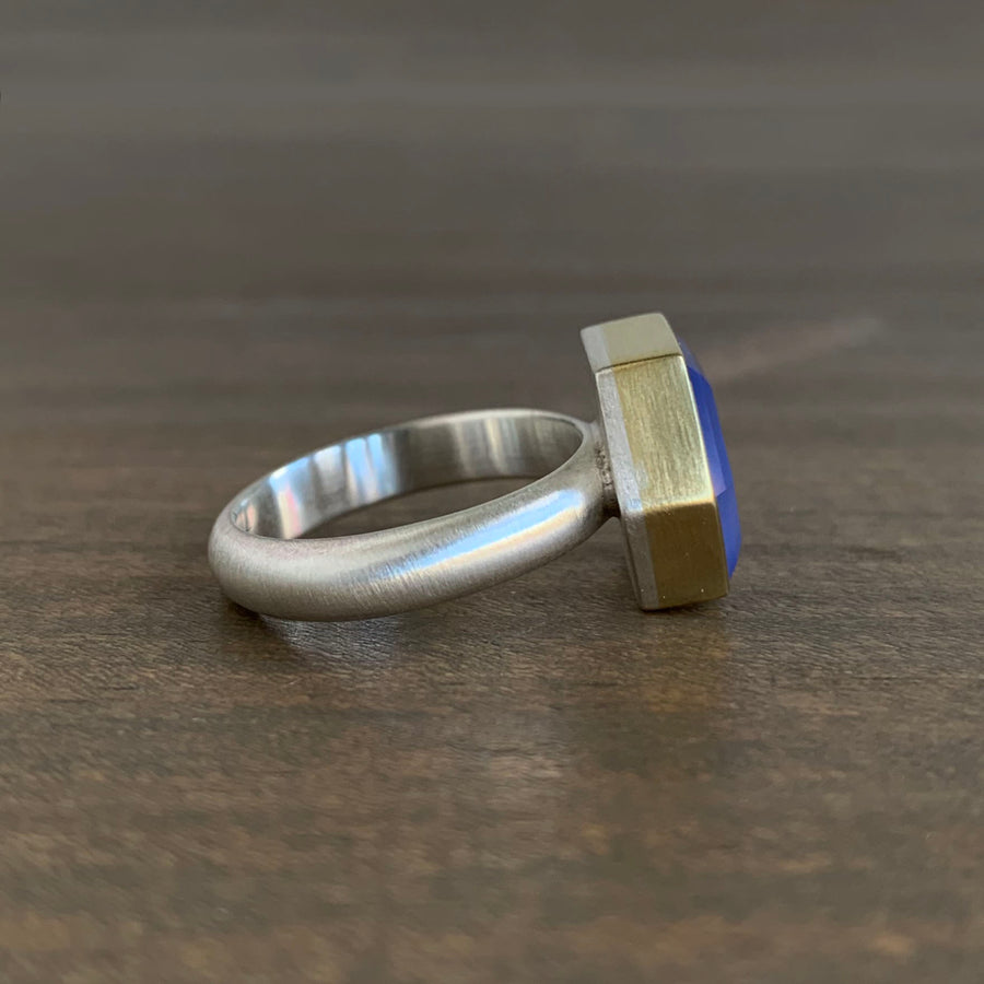 Large Tablet Elongated Hexagon Chalcedony Ring