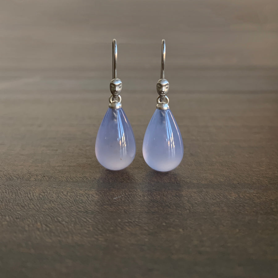 Lilac Chalcedony Figurehead Cameo Earrings