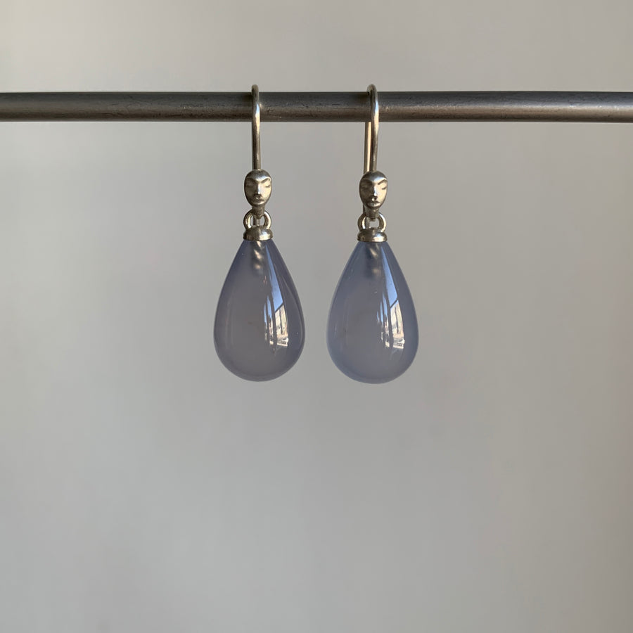 Lilac Chalcedony Figurehead Cameo Earrings
