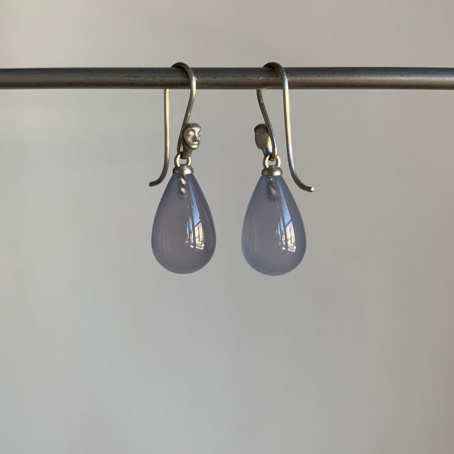 Lilac Chalcedony Figurehead Cameo Earrings