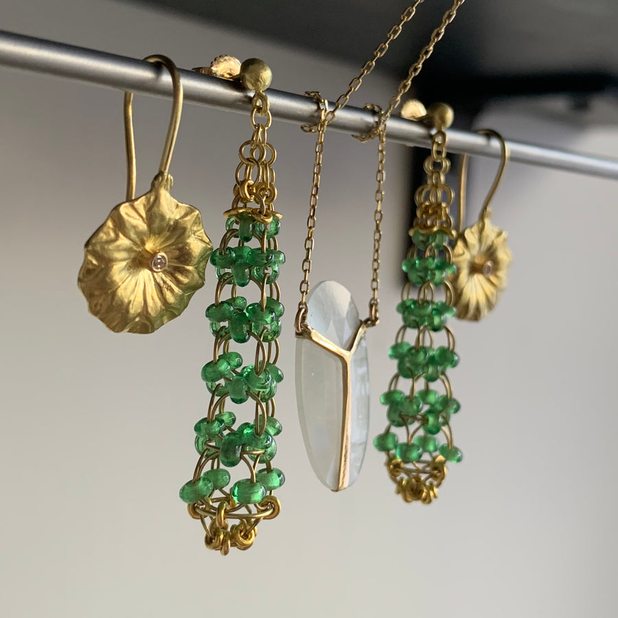 Gold Lotus Earrings with Diamonds