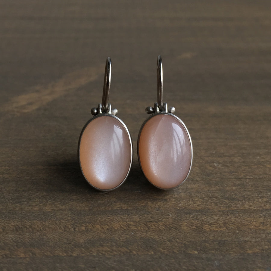 Oval Peach Moonstone Earrings