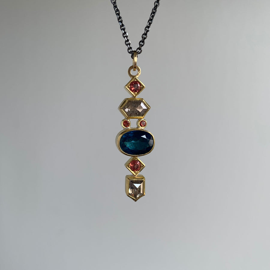Tourmaline, Sapphire & Diamond Totem Pendant