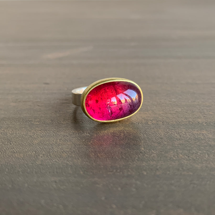 Pink Tourmaline Oval East-West Ring