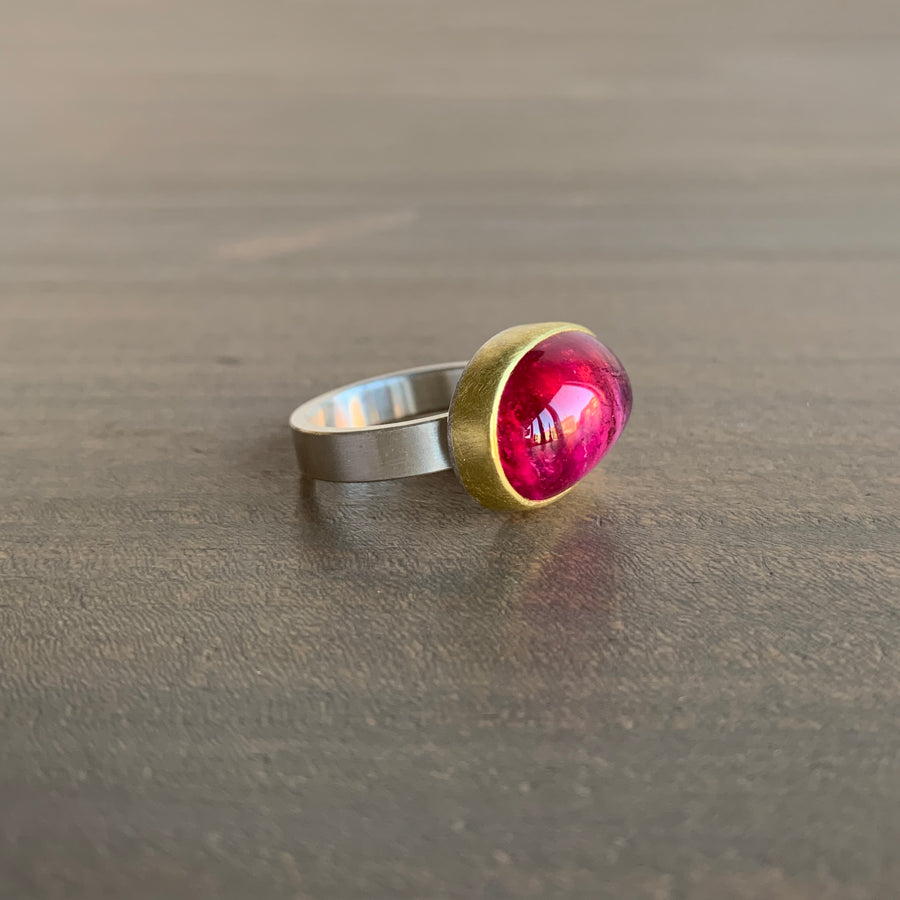 Pink Tourmaline Oval East-West Ring