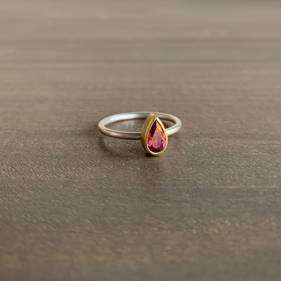 Pink Tourmaline Teardrop Ring