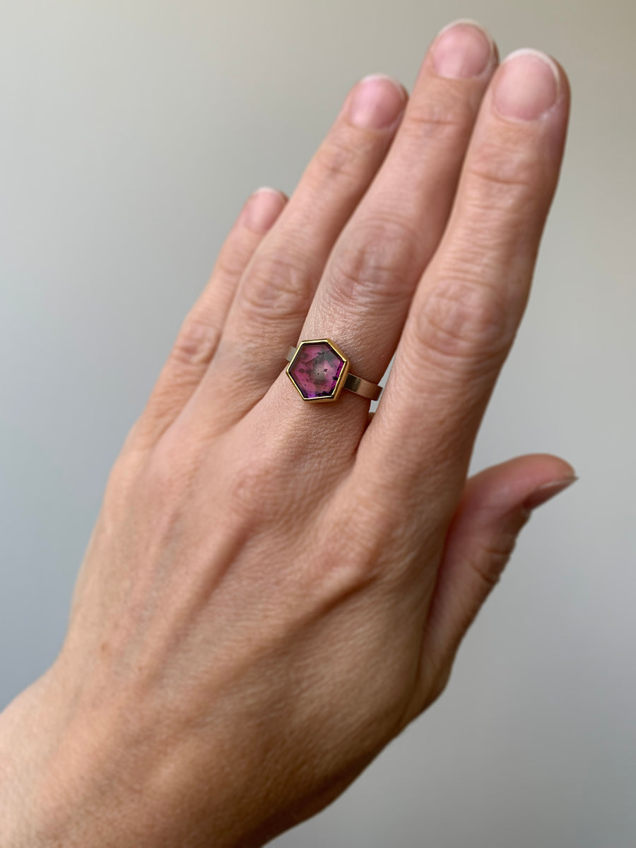 Purple Sapphire Hexagon Ring