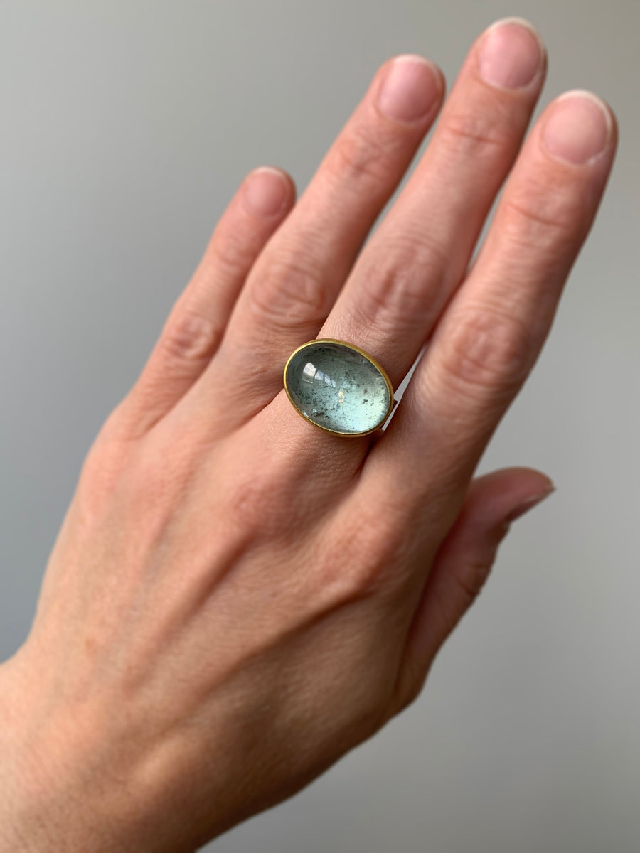 Aquamarine Cabochon East-West Ring