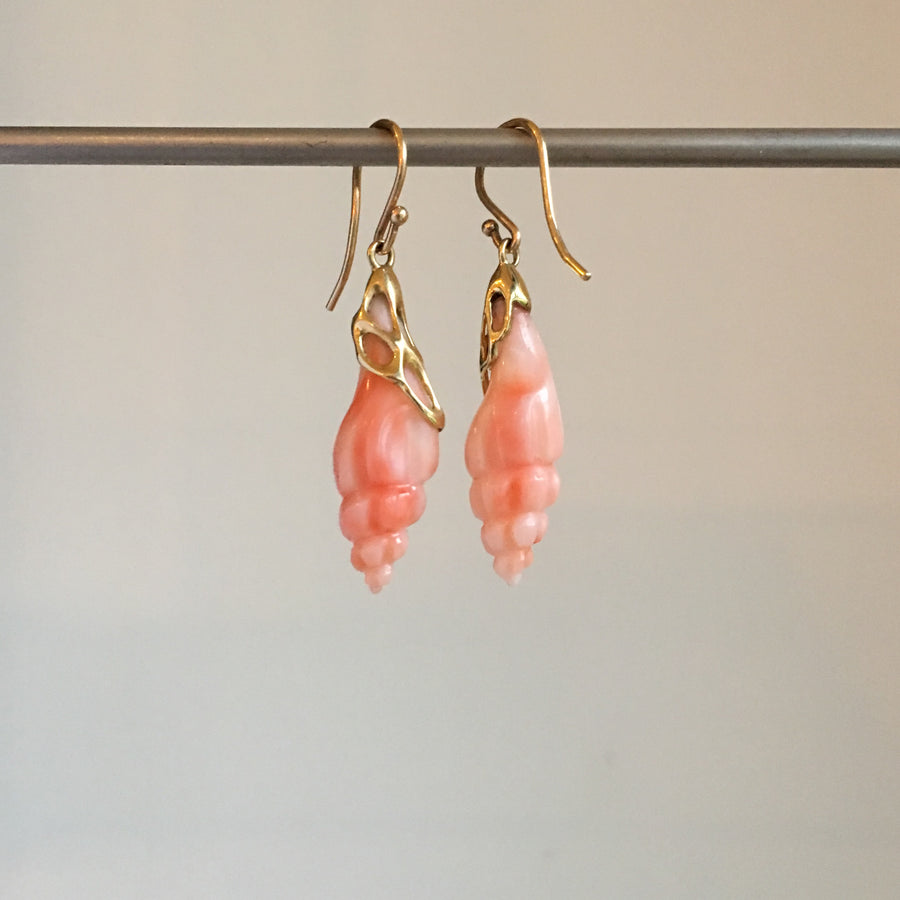 Antique Carved Coral Shell Earrings