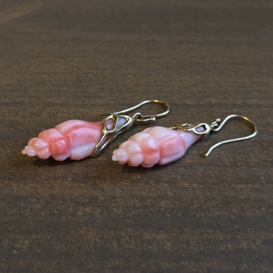 Antique Carved Coral Shell Earrings