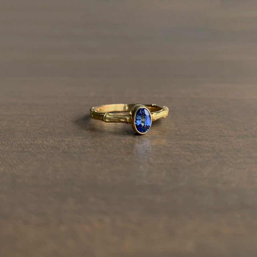 Blue Sapphire Bamboo Band Ring