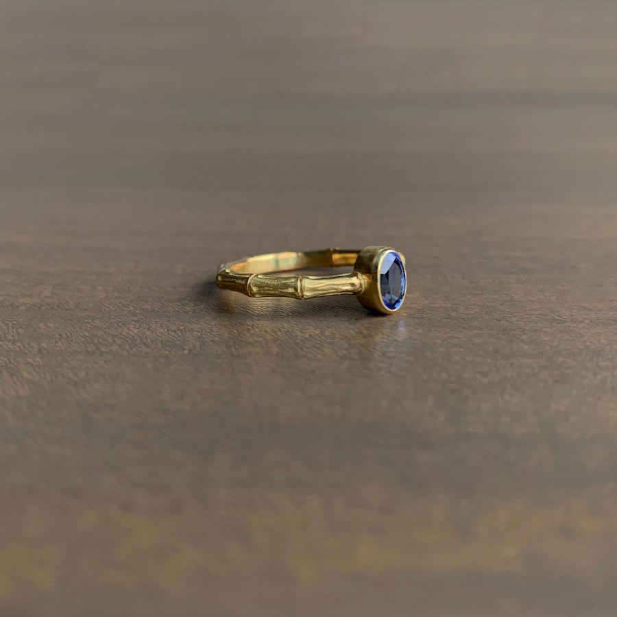 Blue Sapphire Bamboo Band Ring