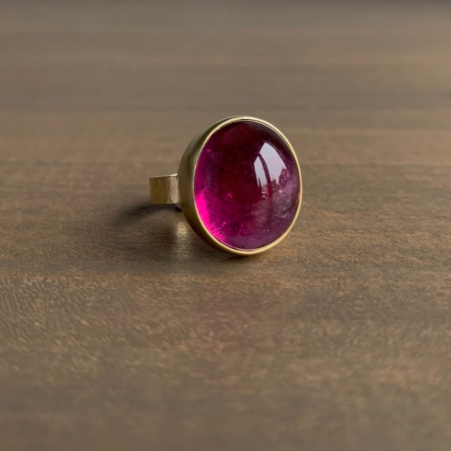 Magenta Tourmaline Hammered Ring