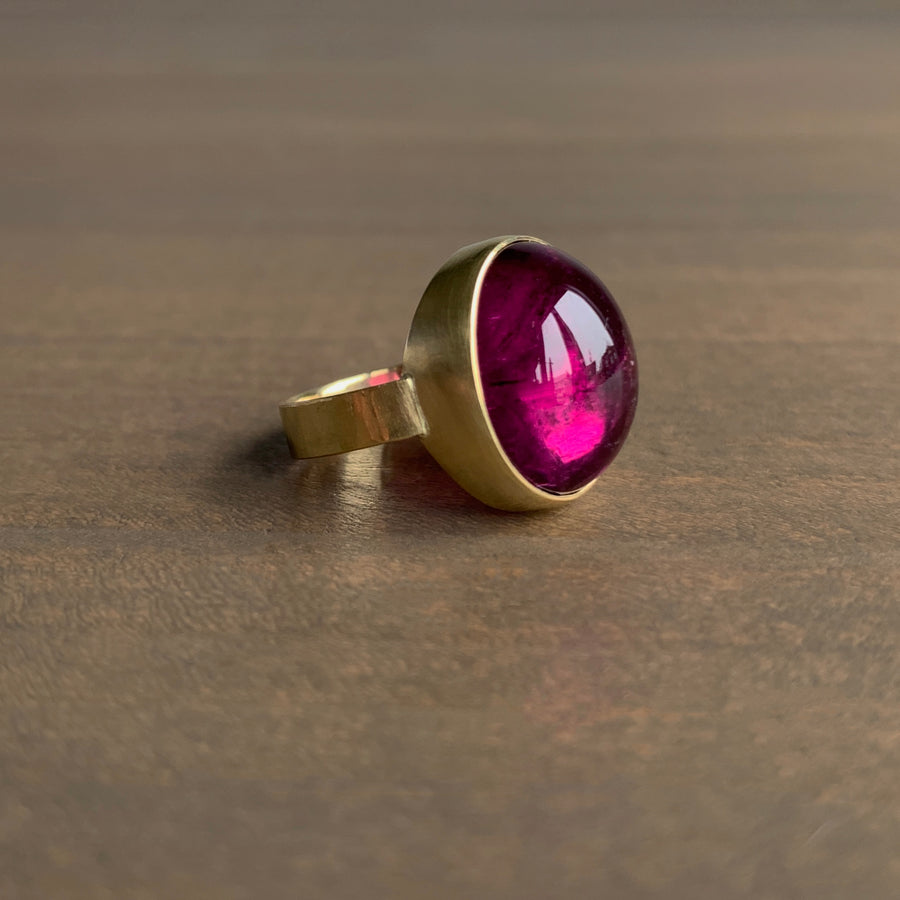 Magenta Tourmaline Hammered Ring