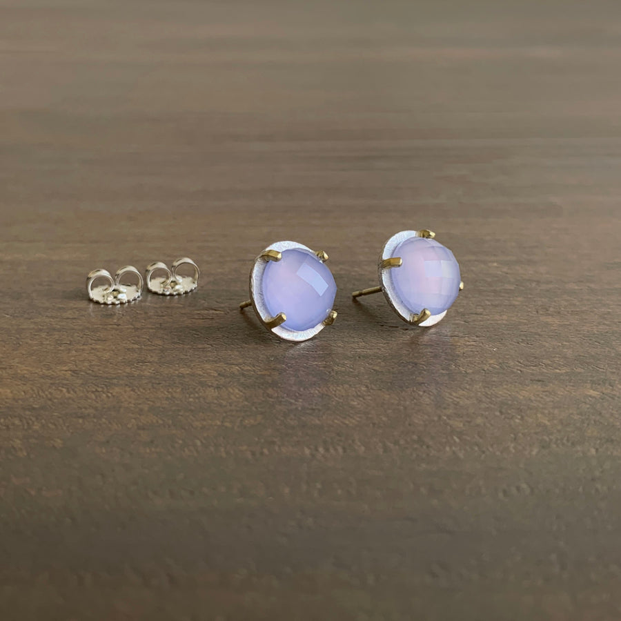 Prong Set Lilac Chalcedony Studs