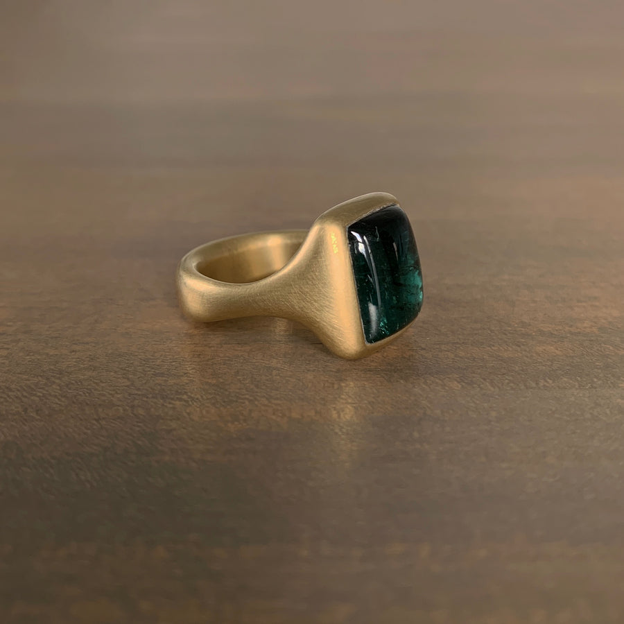 Rectangular Cushion Green Tourmaline Signet Ring